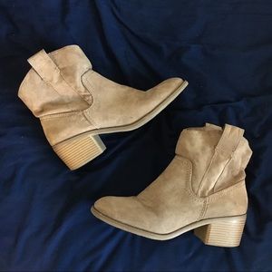 Tan Suede Heeled Booties